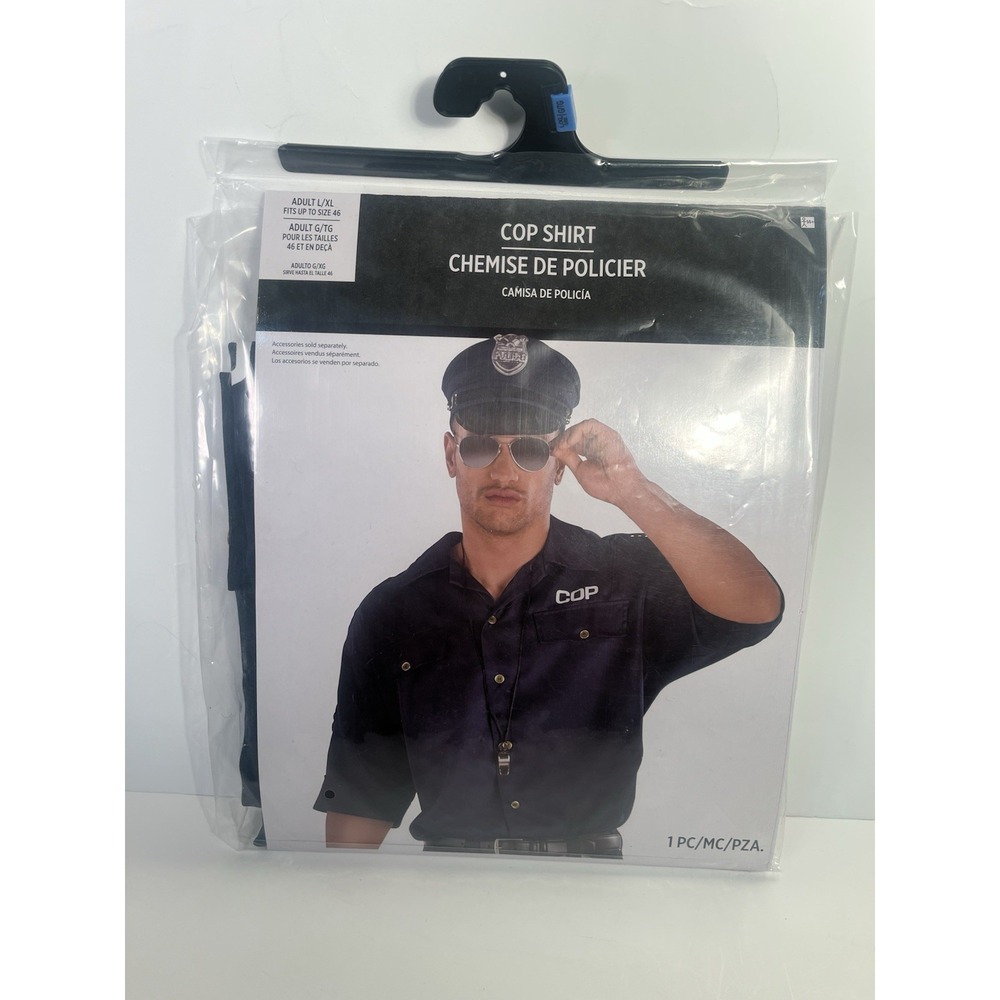 NWT Adult Police Cop Costume Shirt L XL Halloween Officer Uniform Fits 46